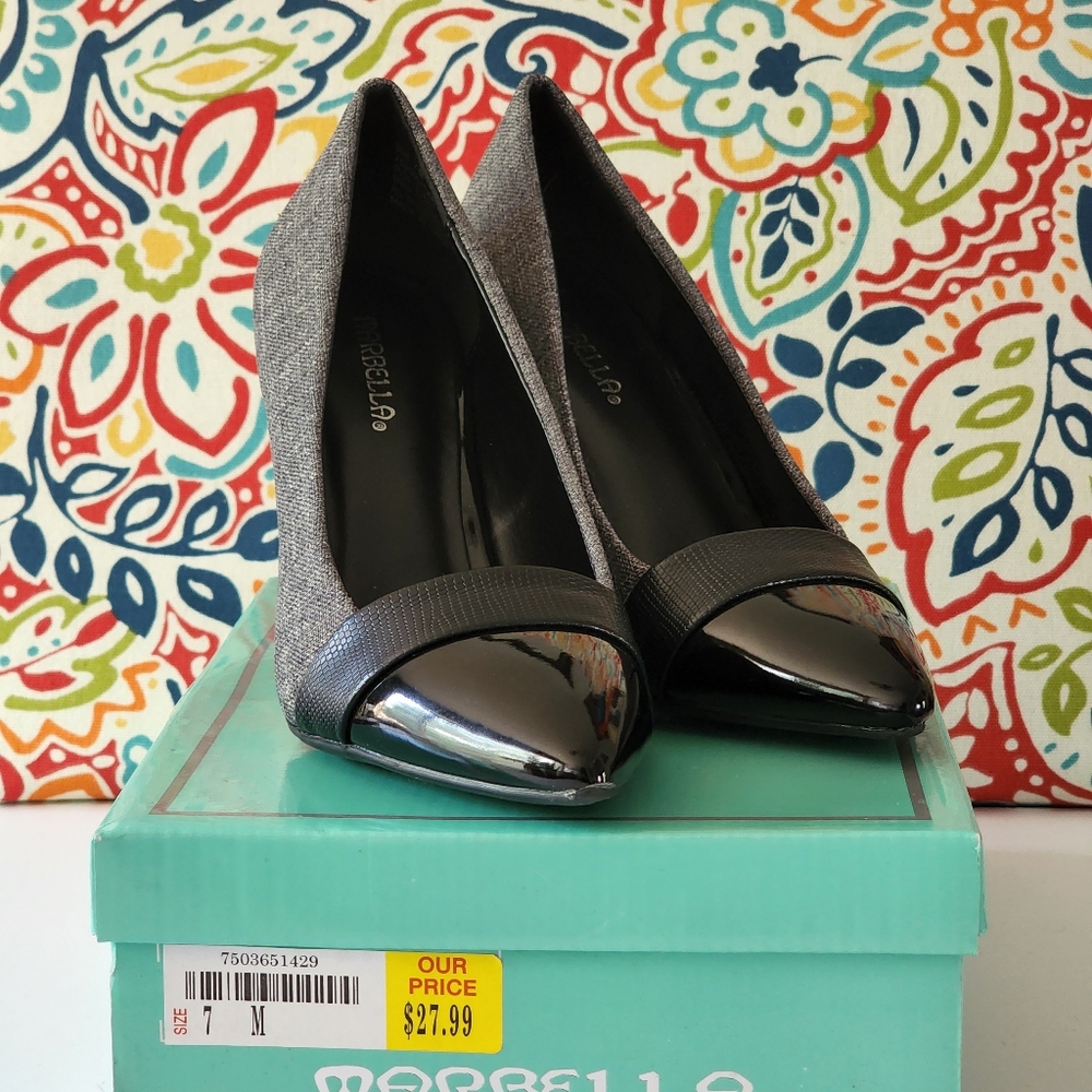 Marbella Size 7 Black/Gray 3 Inch Heel Dress Shoe